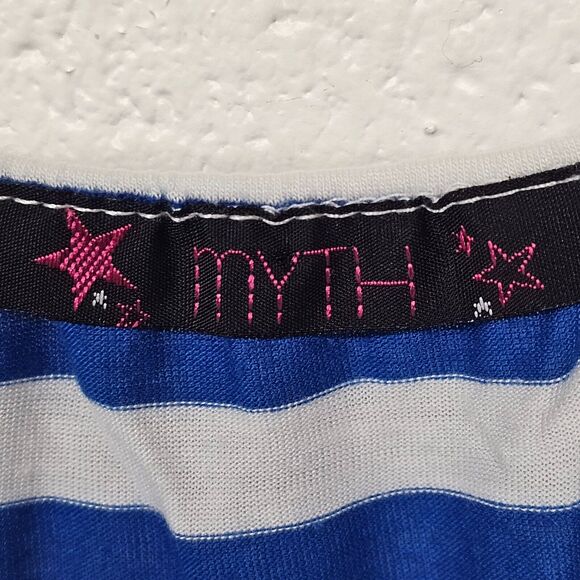 Vtg Womens Y2K Babydoll Tank Top Sz S Sweetheart Neck Blue Striped V Neck Preppy - Picture 4 of 7